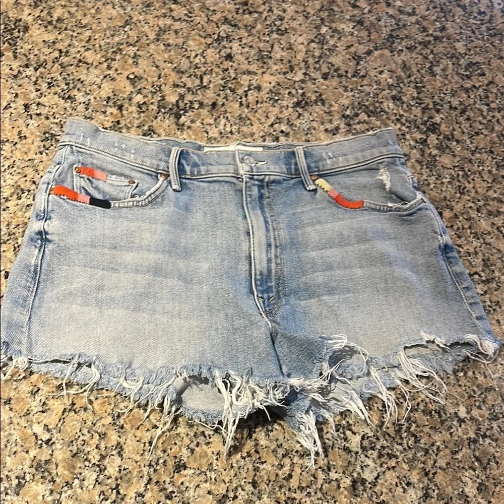 Mother jeans distressed Light Blue Denim Shorts - Picture 3 of 11
